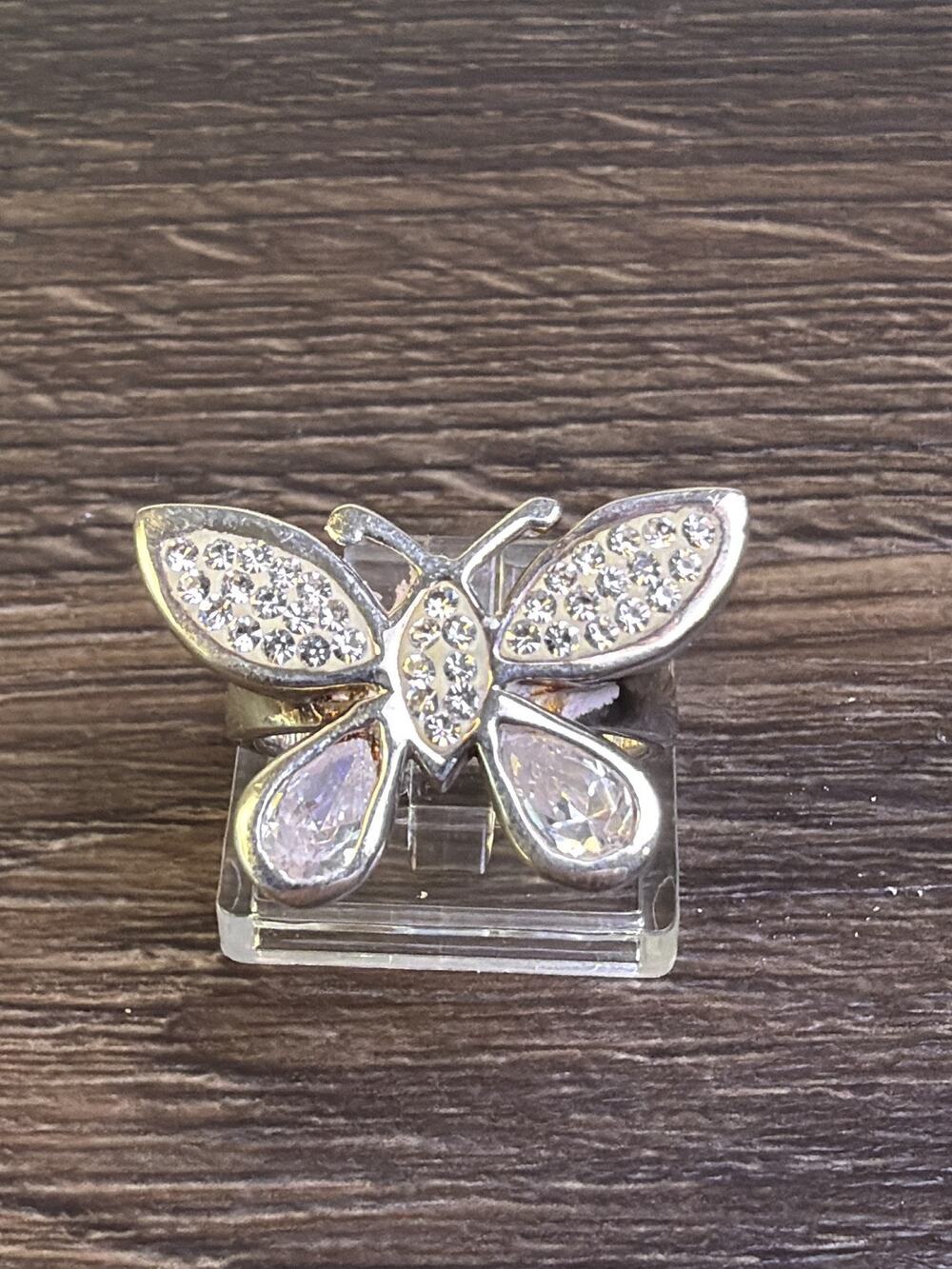 925 Sterling Silver Butterfly CZ Statement Cocktail Ring Wide Band Size 6